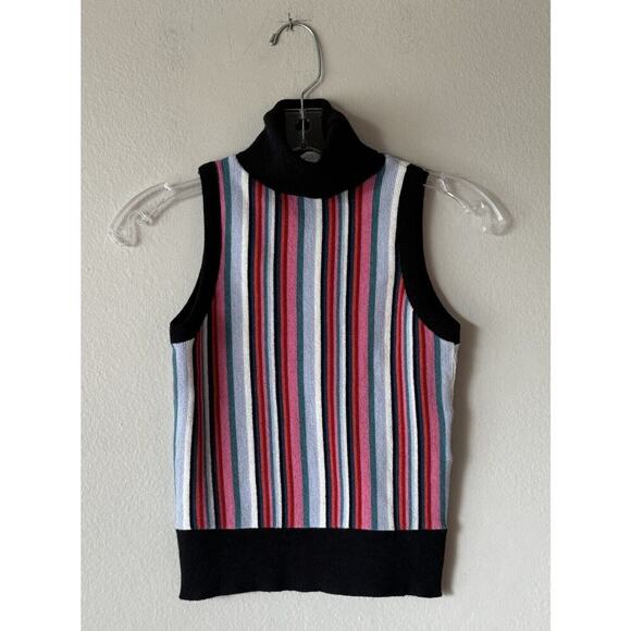 Kookai Tops - KOOKAI Size 1 Colorful Striped Wool Sleeveless Turtleneck Top Cropped Wool Blend